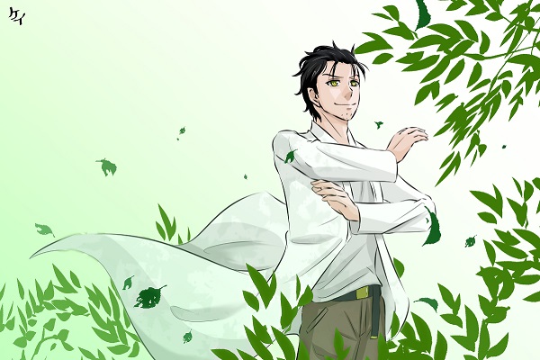 Okabe Rintaro trong trang phục thường ngày, cực chill