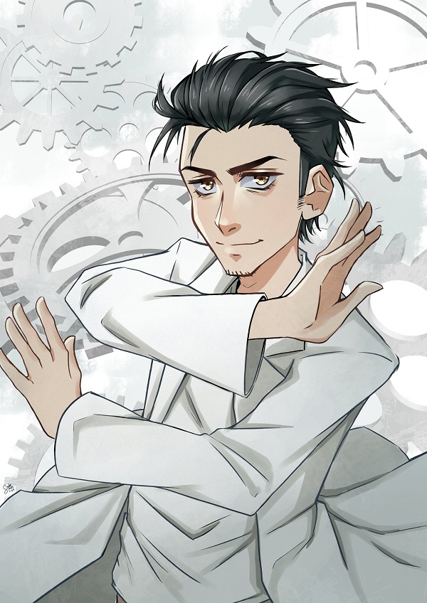 Okabe Rintaro với nụ cười nửa miệng đầy bí ẩn