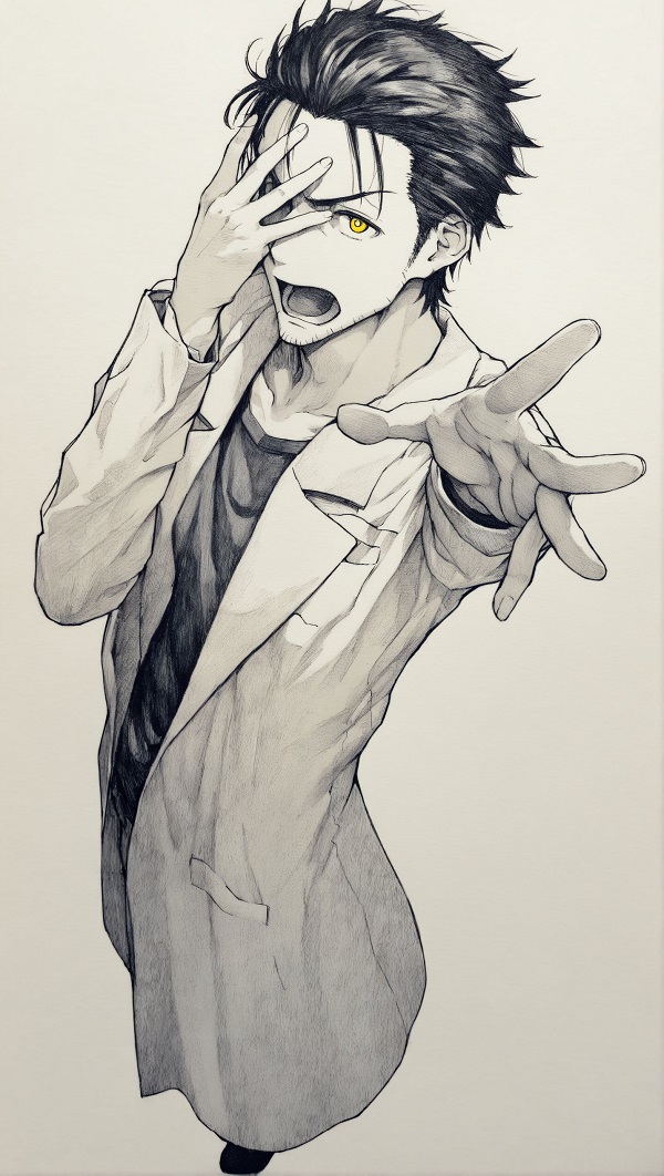 Ảnh Okabe Rintaro đưa tay lên