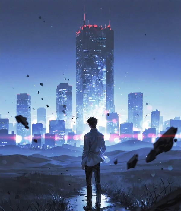Ảnh Okabe Rintaro đang ngắm thành phố