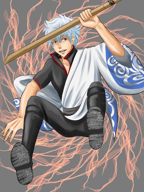 Gintoki trong một pha hành động mãn nhãn, kiếm gỗ trong tay