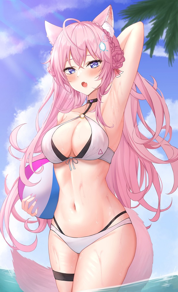 Bikini hồng pastel dịu dàng và biểu cảm ngây ngô