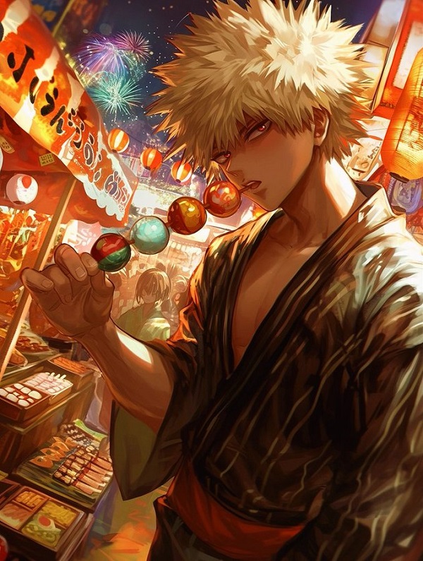 Ảnh Bakugo ngầu nhìn về phía xa với ánh mắt lạnh