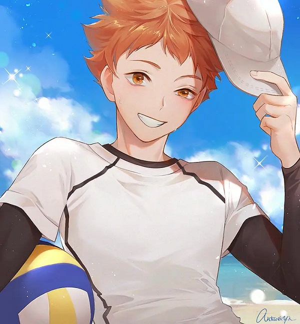 Biểu cảm quyết tâm của Hinata trước trận đấu