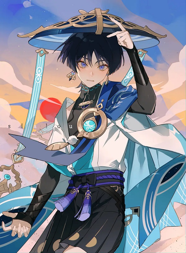 Ảnh anime Scaramouche tạo dáng dễ thương