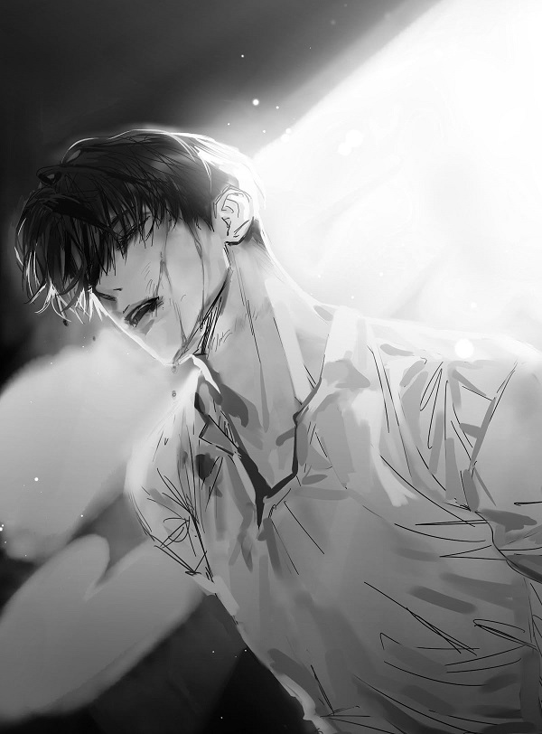 Anime nam mắt trống rỗng, đơn sắc.