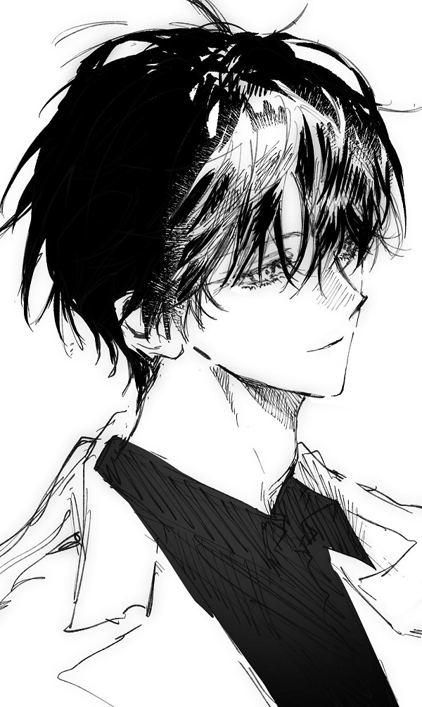 Anime nam với bóng hình nặng trĩu, mái tóc che khuất đôi mắt