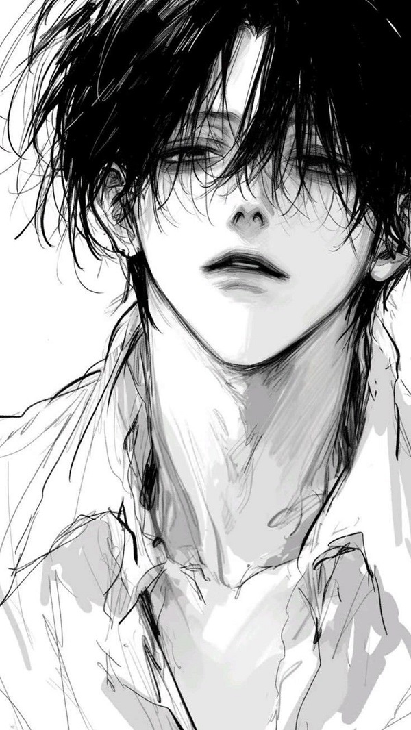Anime nam buồn, mưa đen trắng.