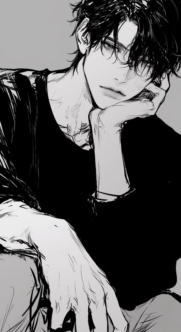 Anime nam đi bộ, quay lưng.