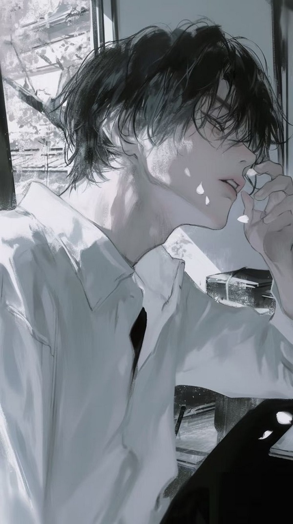Anime nam bờ sông, xám xịt.