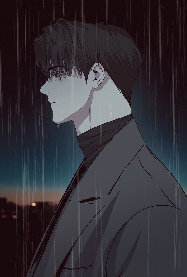 Ánh mắt trống rỗng của một nhân vật anime nam.