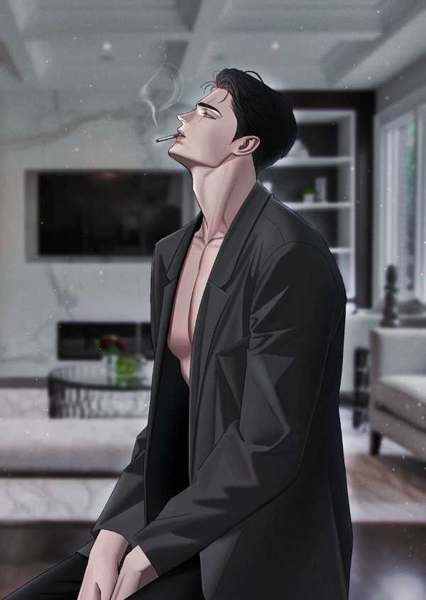 Chàng trai anime đứng trên sân thượng, nhìn xuống thành phố.