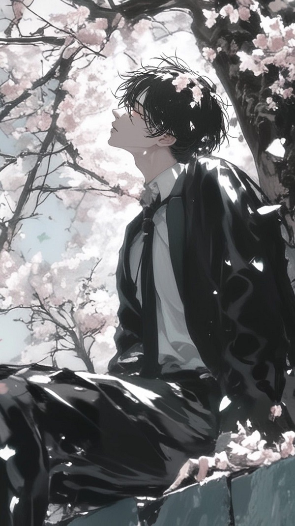 Hình ảnh chàng trai anime lặng lẽ chơi đàn piano.