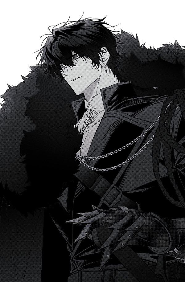 Một nam nhân vật anime với chiếc áo choàng đen, toát lên vẻ bí ẩn và lạnh lùng.