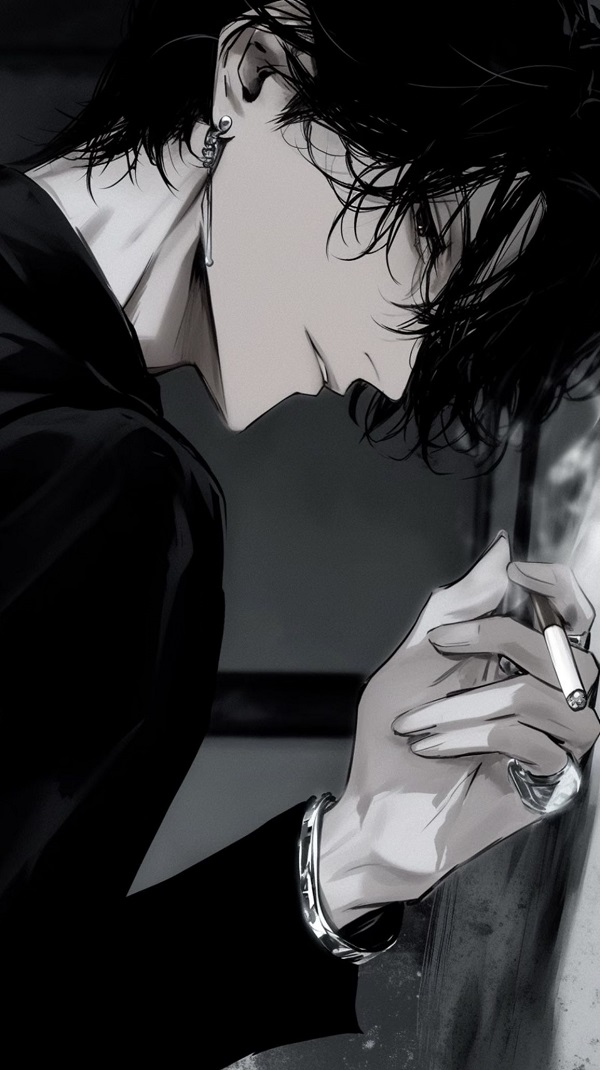 Chàng trai anime tựa đầu vào cửa kính xe buýt, cảnh vật lướt qua.