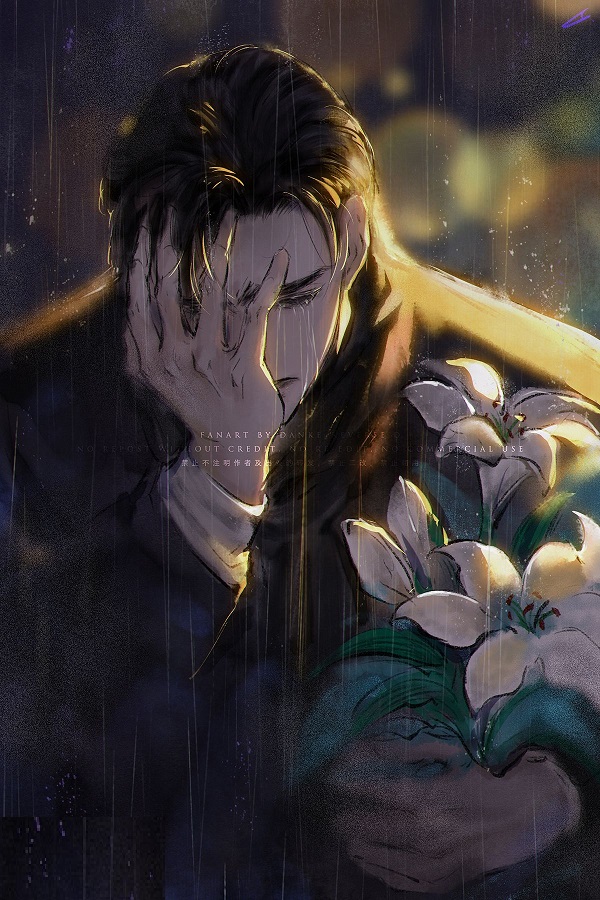 Nụ cười buồn của một nam sinh anime dưới ánh trăng.