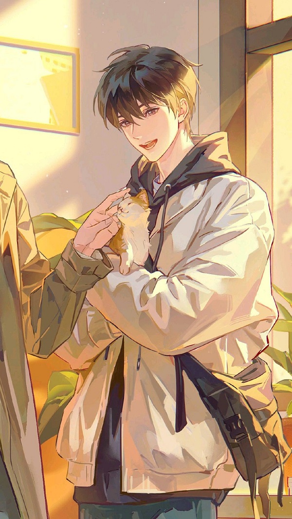 Ảnh anime nam cute mỉm cười ngọt ngào trong nắng sớm