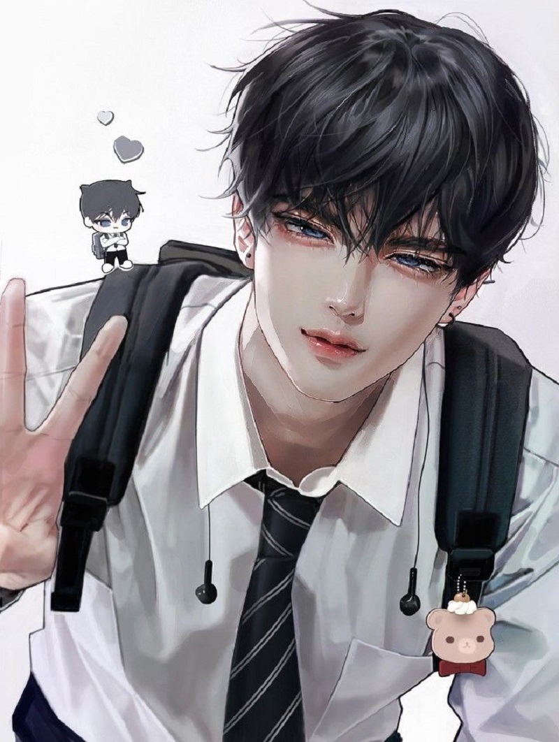Chàng anime mặc hoodie dễ thương và giản dị