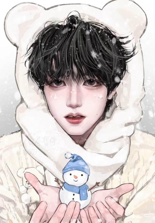 Cậu bạn anime cười tít mắt dưới mưa
