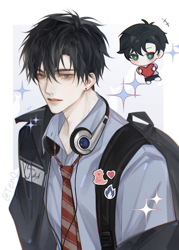 Hình ảnh một nam sinh anime đang cười rạng rỡ, khoe vẻ đẹp trong sáng, hồn nhiên.