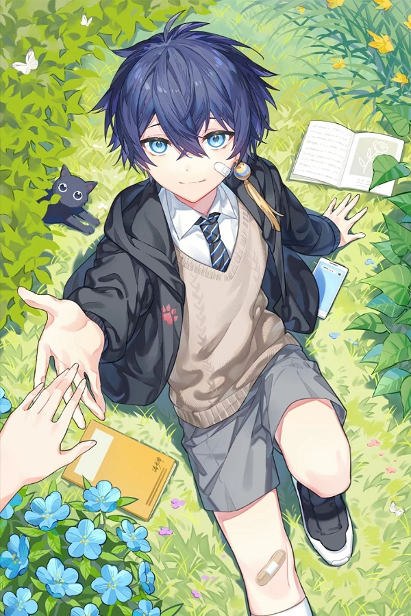 Hình ảnh một nam sinh anime đang viết bài trên bảng, rất nghiêm túc.