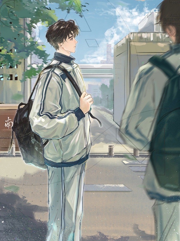 Hình ảnh một nam sinh anime đang đi xe đạp đến trường.