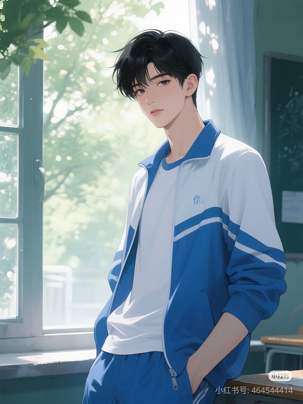 Ảnh anime nam học sinh cận mặt, với làn da mịn màng