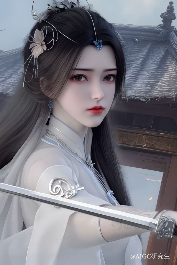 Lý Mộ Uyển với mái tóc tết cầu kỳ, điểm xuyết hoa.