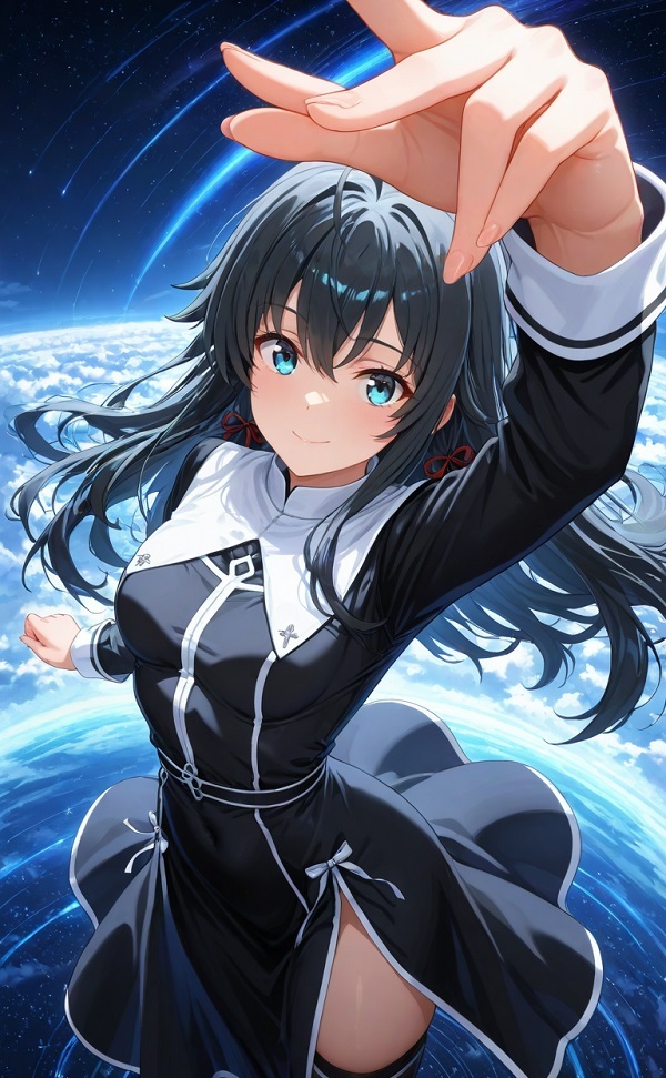 Yukino đứng dưới mưa với ô trong tay