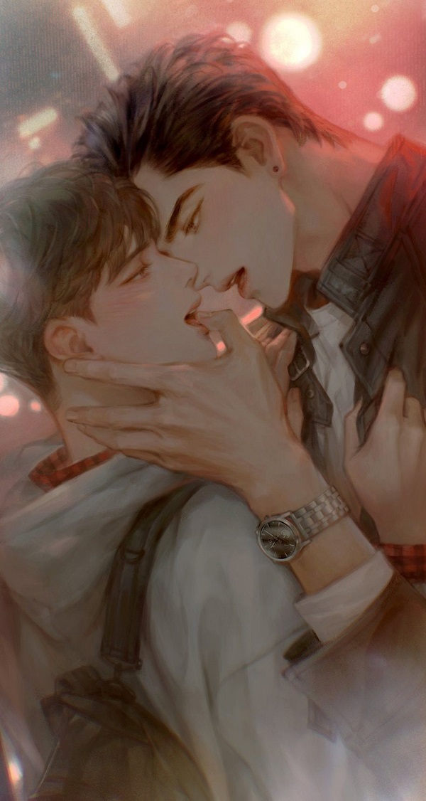 Cặp đôi anime trao nhau ánh mắt trìu mến, đầy sự thấu hiểu.