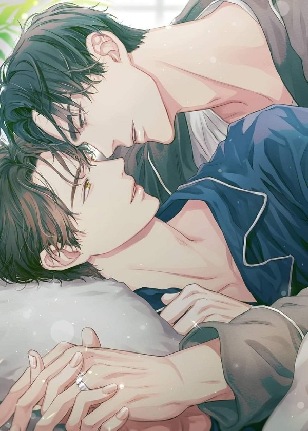 Hai chàng trai anime cùng nhau thưởng thức bữa ăn lãng mạn dưới ánh nến.