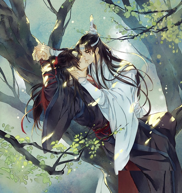 Hôn trán dịu dàng giữa hai chàng trai anime