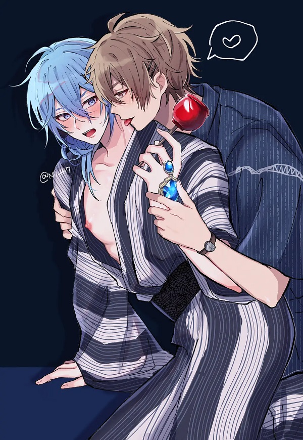 Chàng trai anime đỏ mặt khi được người kia hôn má