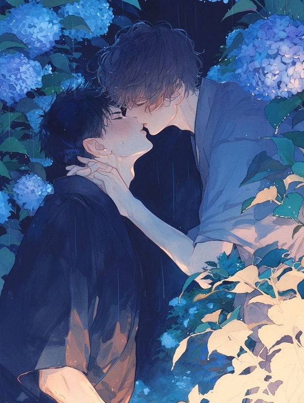 Hai chàng trai anime cùng nhau đọc truyện tranh, chia sẻ tiếng cười.