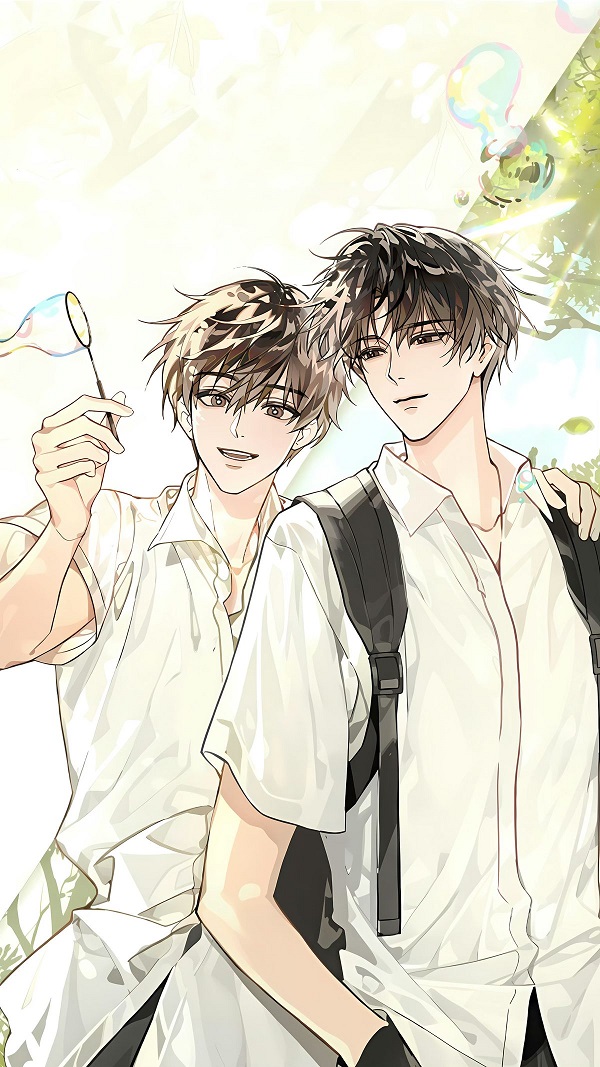 Cặp đôi anime tựa đầu vào nhau, cùng đọc sách trong không gian yên bình.