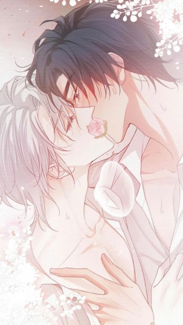 Cặp đôi anime trao nhau nụ cười ngọt ngào, đầy yêu thương.