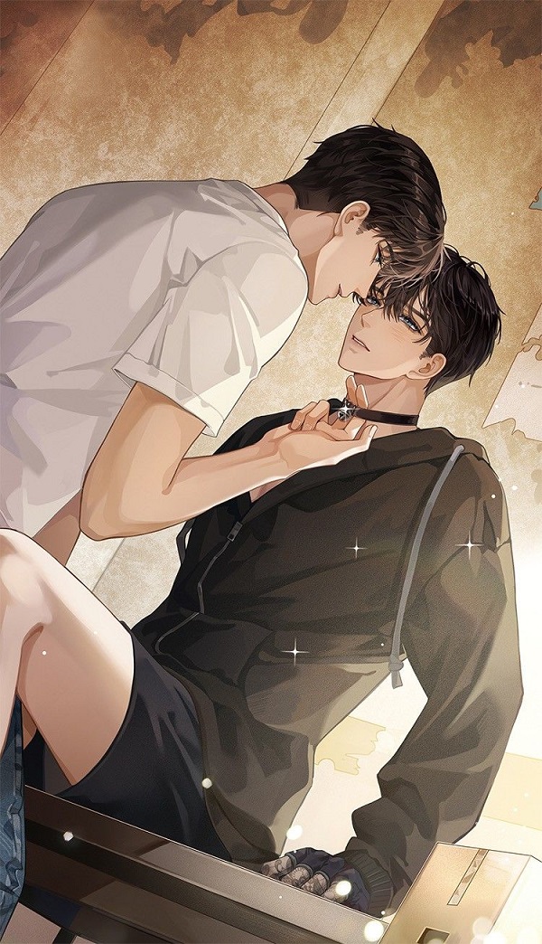 Cặp đôi anime tựa lưng vào nhau, tận hưởng khoảnh khắc tĩnh lặng.