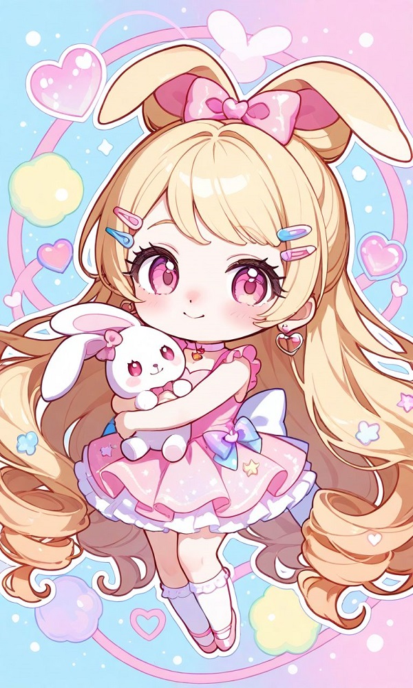 Cô gái chibi tóc xanh trong bộ đồ mùa đông