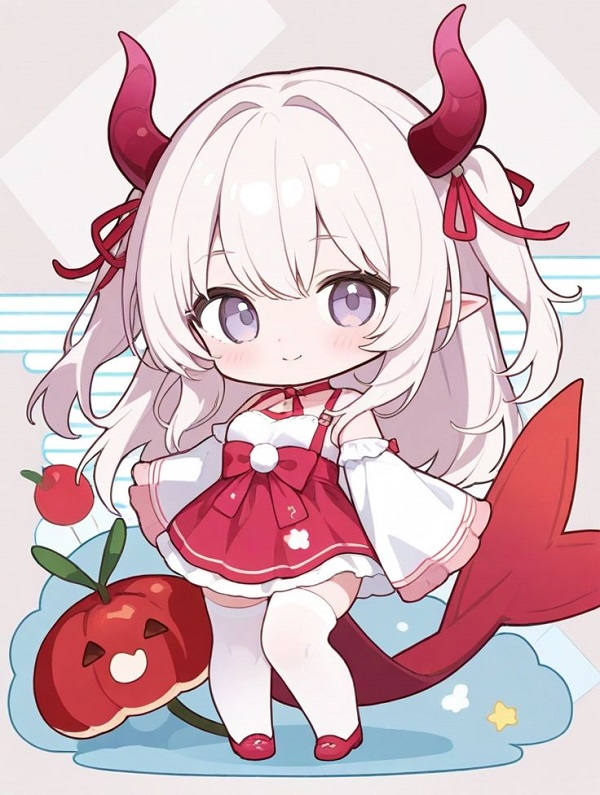 Nhân vật chibi mặc váy búp bê phong cách cổ điển