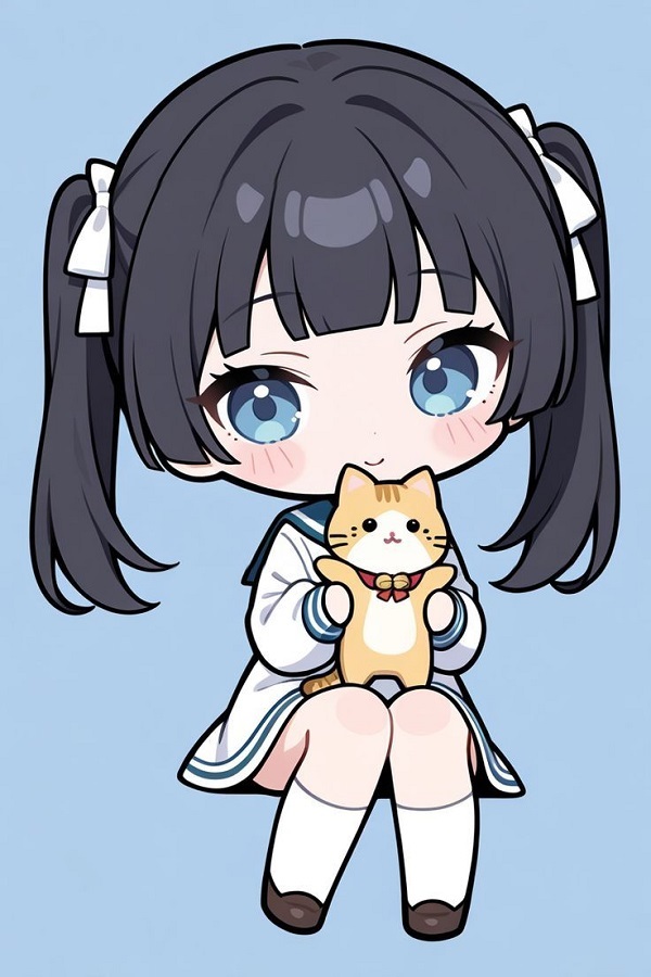 Bé gái chibi nắm tay bạn bè dưới trời hoa anh đào