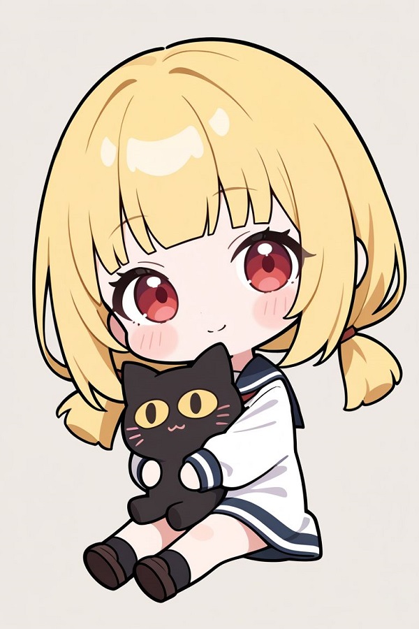 Chibi girl tóc tím cầm kem mút đáng yêu