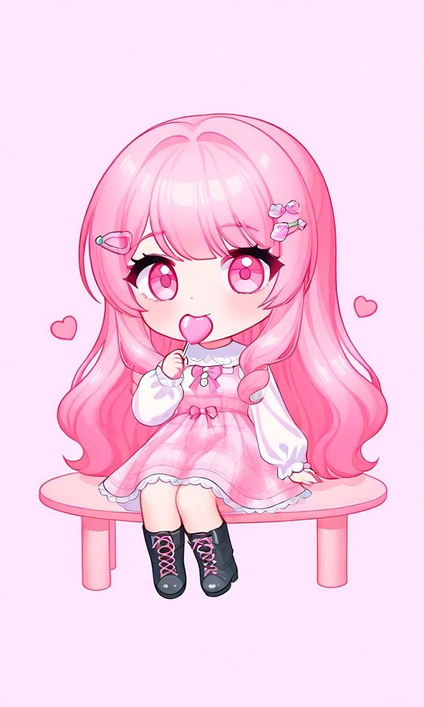 Bé chibi ngồi vẽ tranh với bảng màu