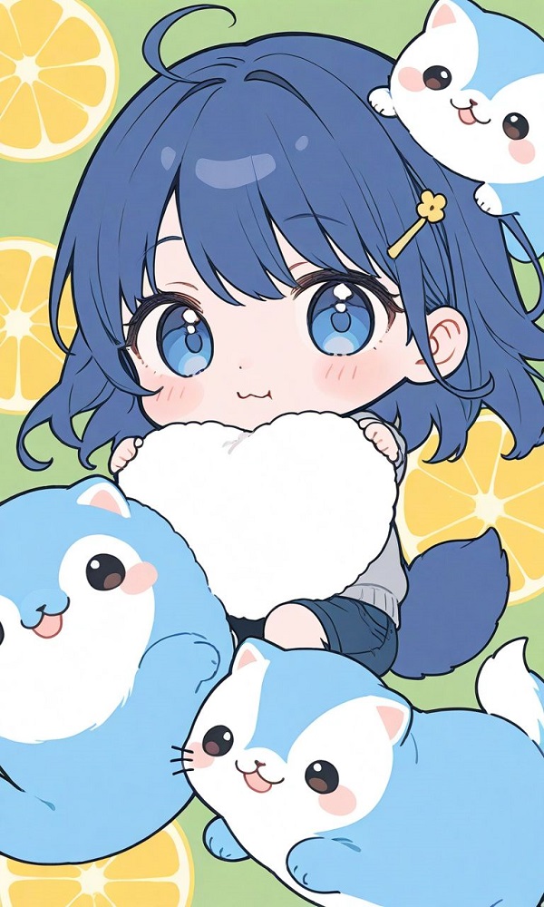 Cô bé chibi mặc váy học sinh và mang cặp