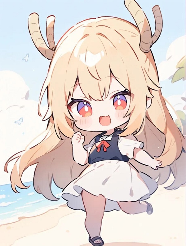 Cô chibi với mái tóc dài bay trong gió