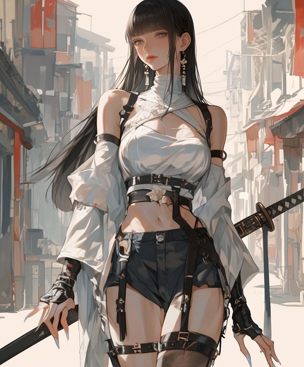 Cô gái anime mái dài nhìn xa xăm