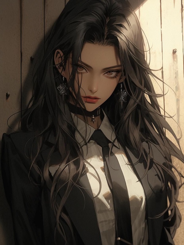 Nhân vật nữ anime lạnh lùng trên sân thượng