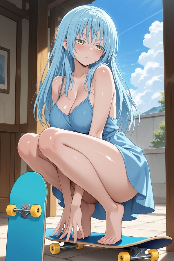 Cô gái anime với bờ vai trần quyến rũ, mặc đồ bơi lệch vai.