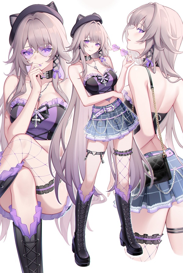 Gái anime váy ngắn hồng, ôm thú nhồi bông, đáng yêu.