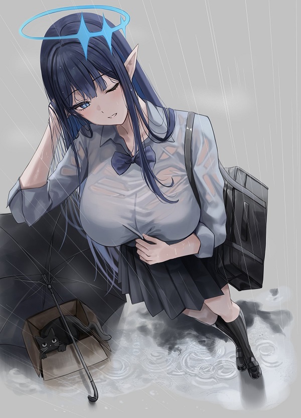 Gái anime váy ngắn cotton, ngồi cửa sổ đơn giản.