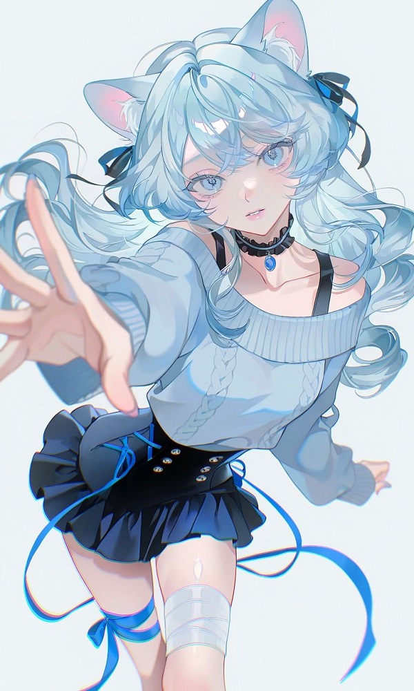 Nhân vật anime giày cao gót, váy ngắn ôm sát, quyến rũ.
